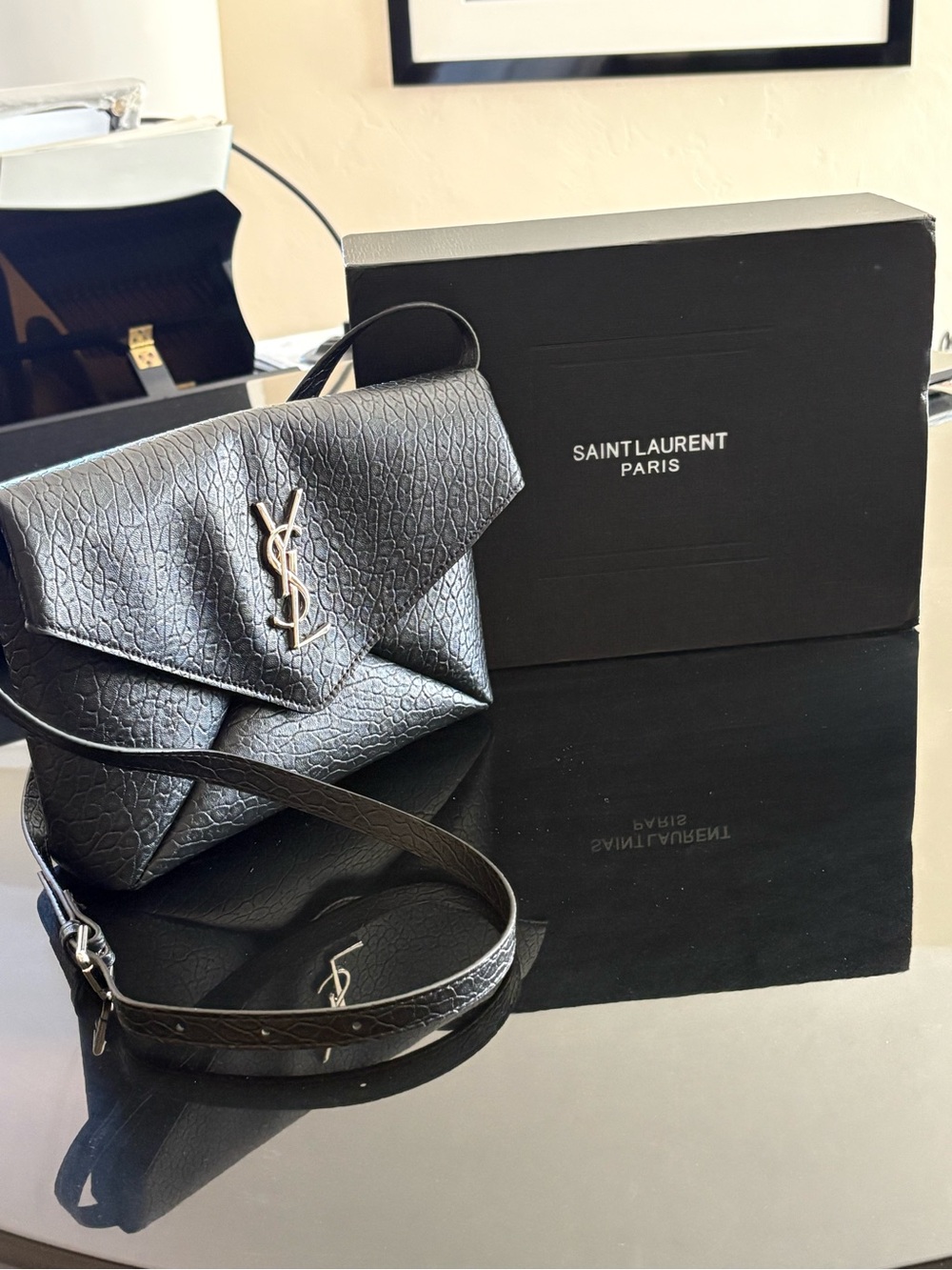 Black Leather Envelope Crossbody Bag